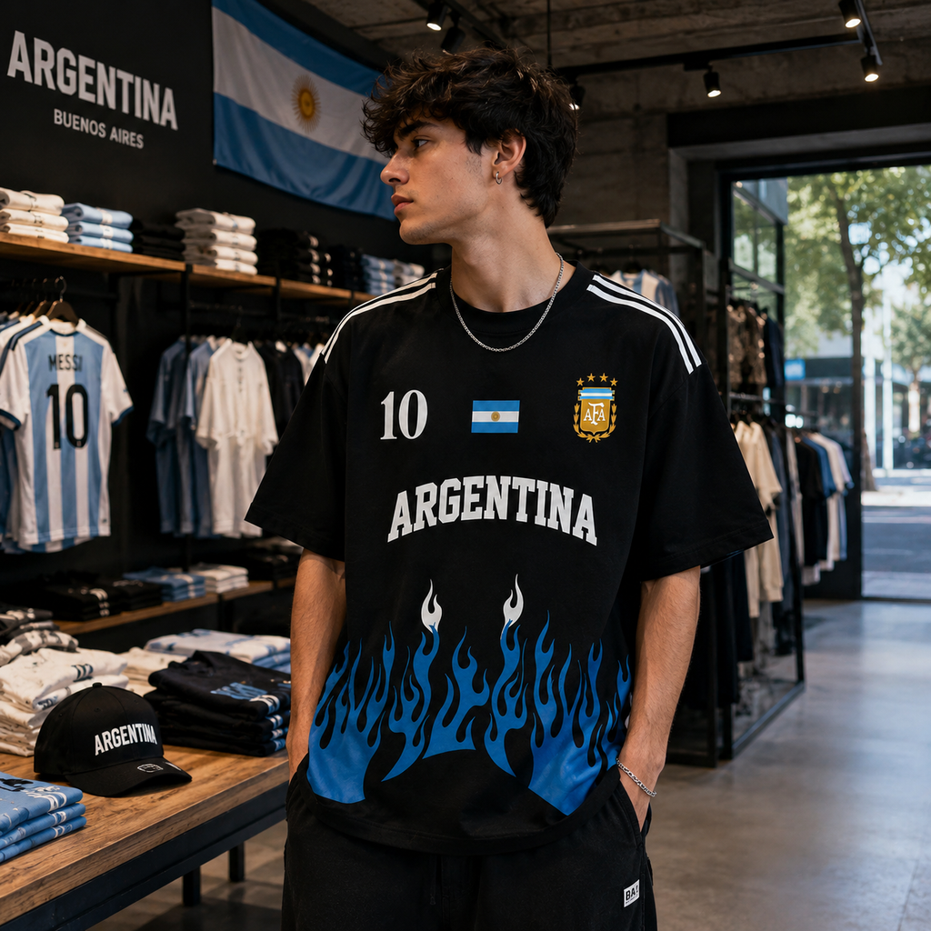 Argentina Blue Flame Oversized T-Shirt- 2026 4 Star