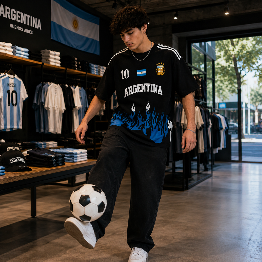Argentina Blue Flame Oversized T-Shirt- 2026 4 Star