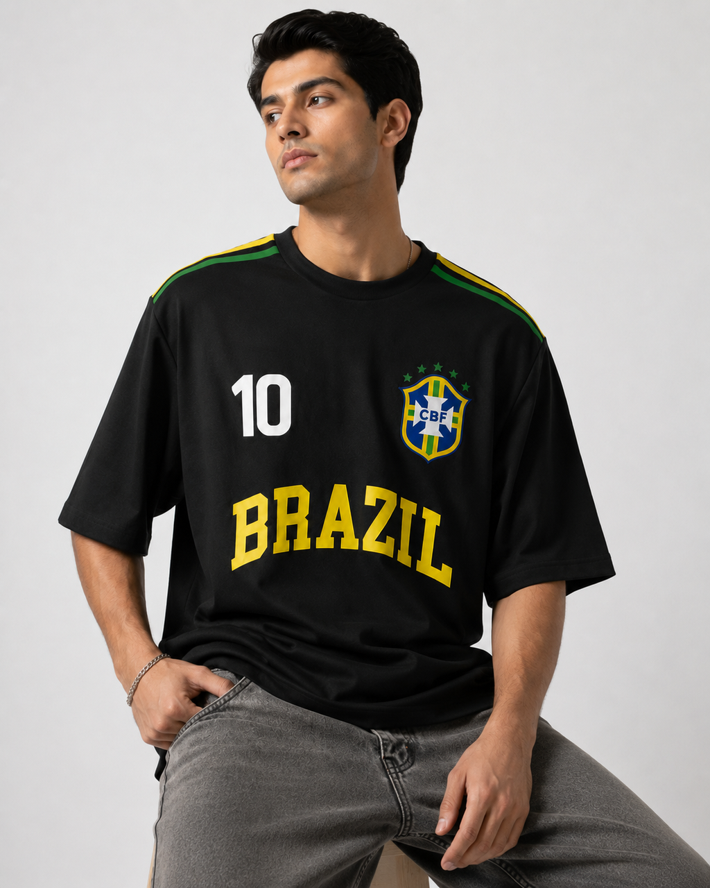 Brazil No. 10 Varsity Oversized T-Shirt – Black