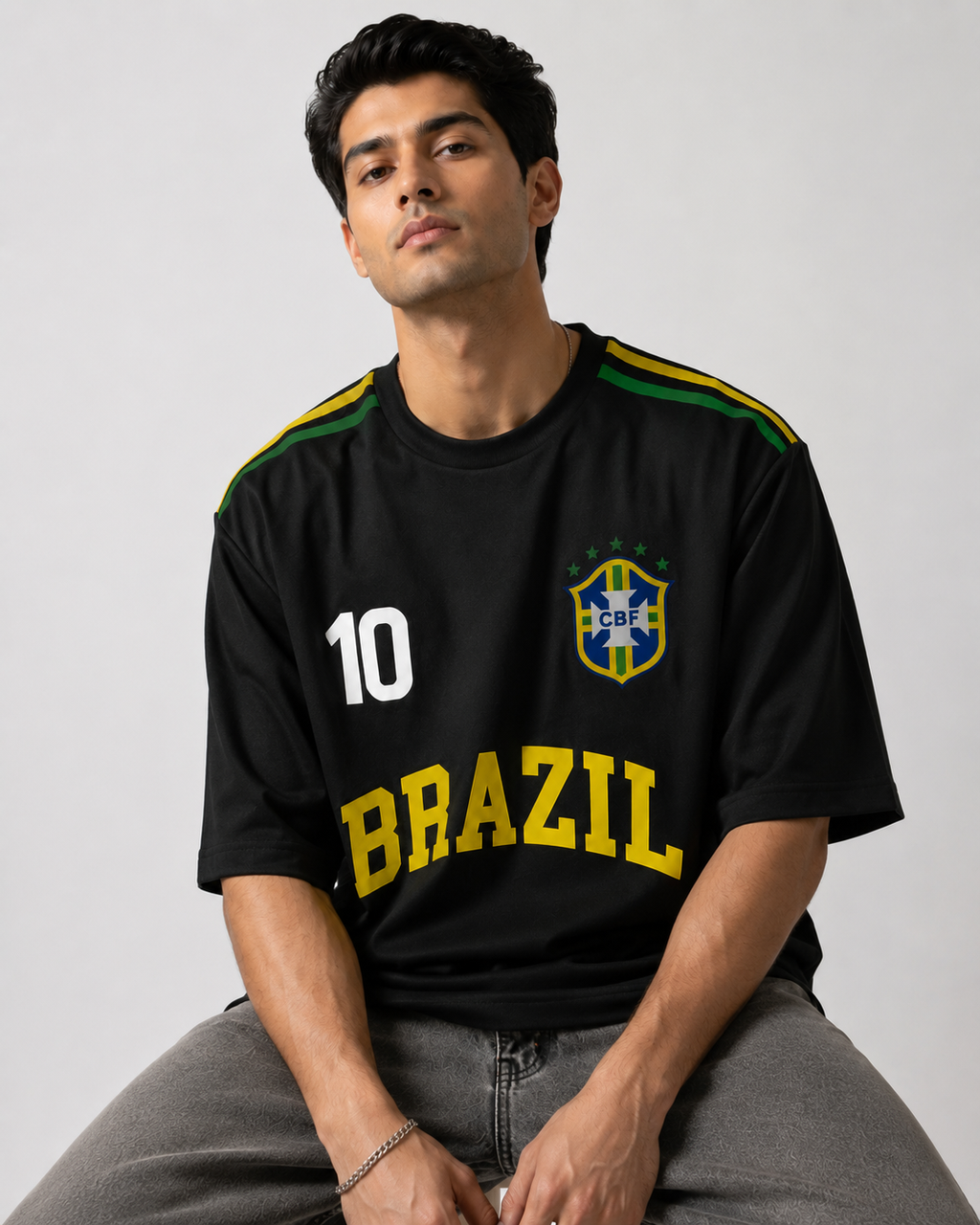 Brazil No. 10 Varsity Oversized T-Shirt – Black