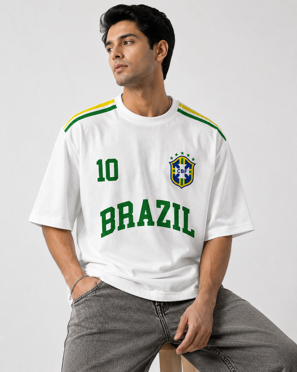 Brazil No. 10 Varsity Oversized T-Shirt – White