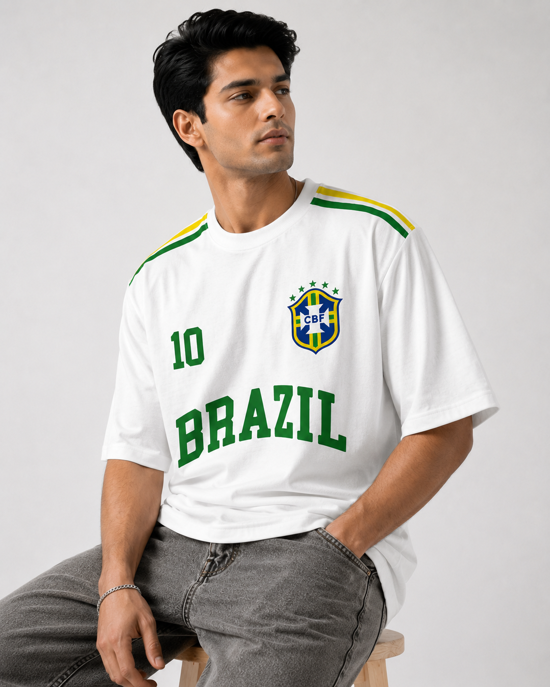 Brazil No. 10 Varsity Oversized T-Shirt – White