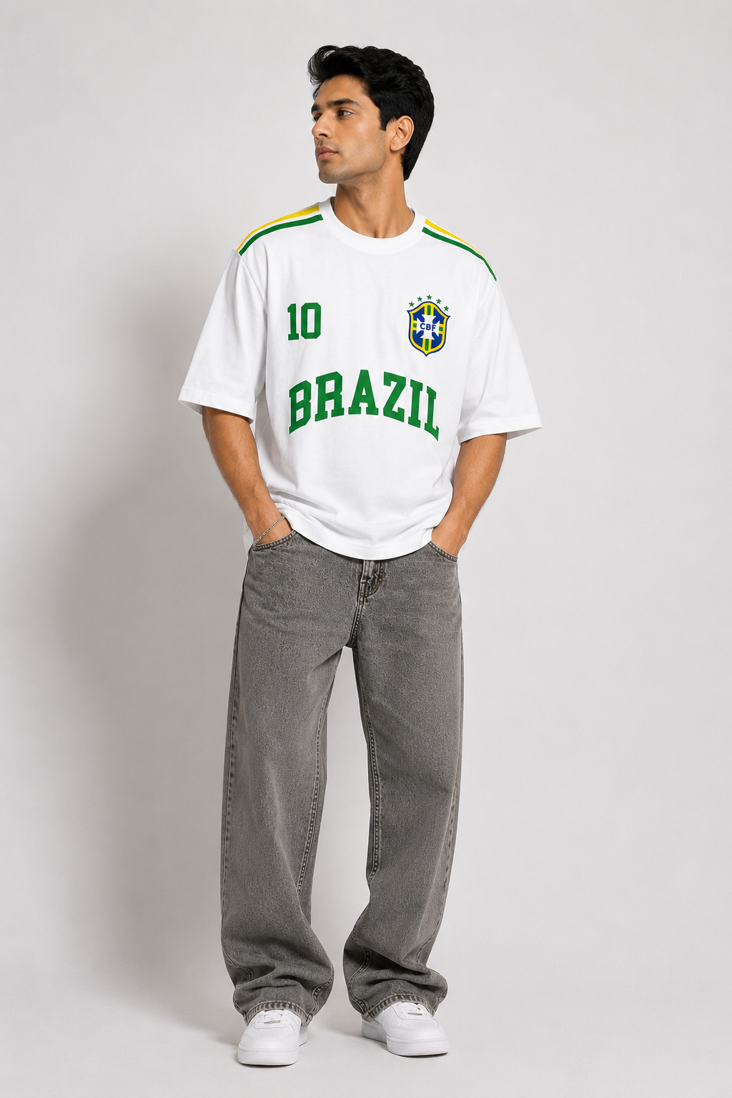 Brazil No. 10 Varsity Oversized T-Shirt – White