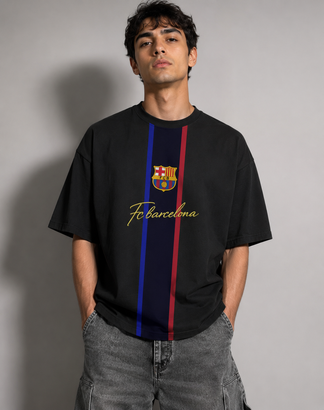 FC Barcelona Heritage Stripe Oversized T-Shirt – Black