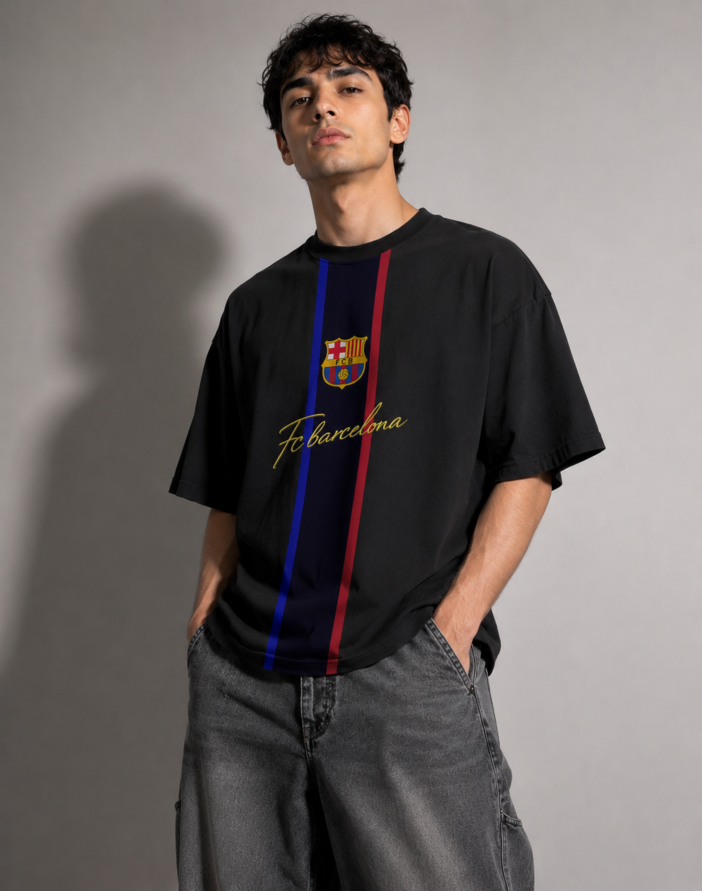 FC Barcelona Heritage Stripe Oversized T-Shirt – Black