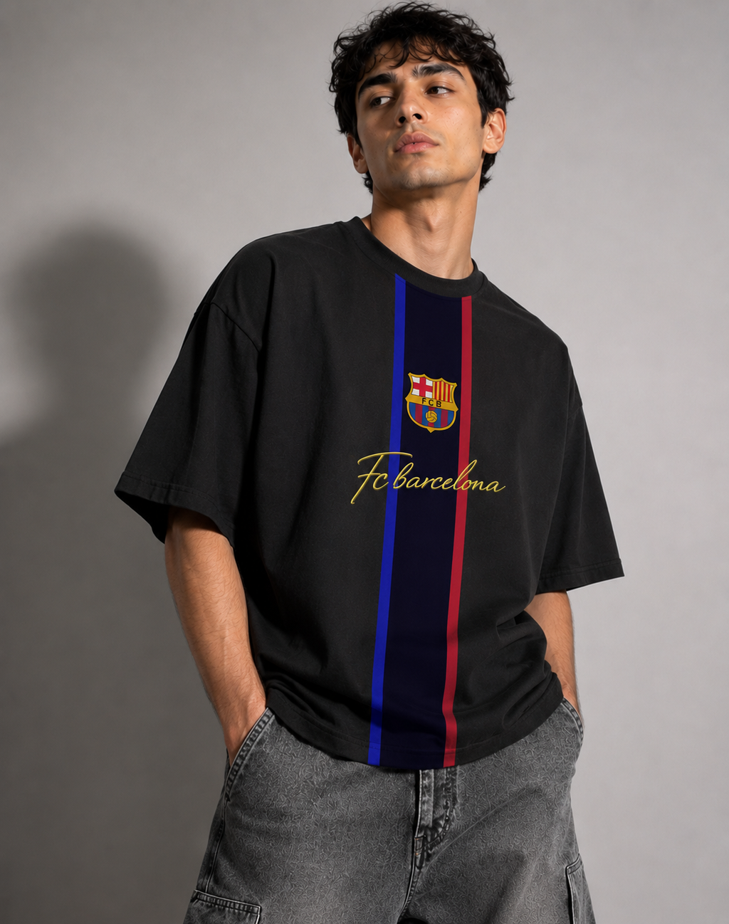 FC Barcelona Heritage Stripe Oversized T-Shirt – Black