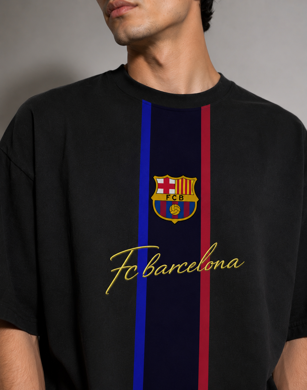 FC Barcelona Heritage Stripe Oversized T-Shirt – Black